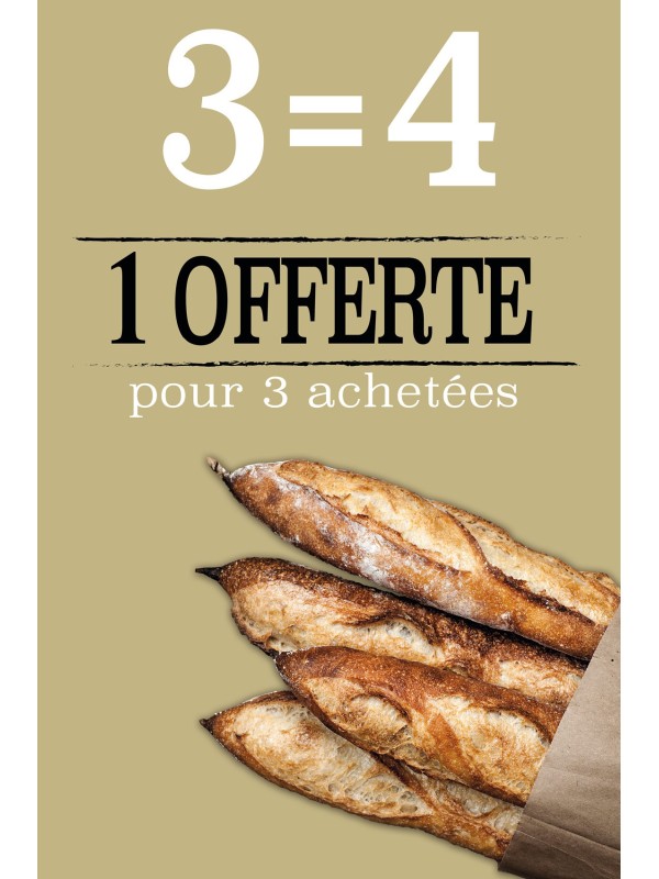 Affiche Boulangerie "4 pour 3 achetées"