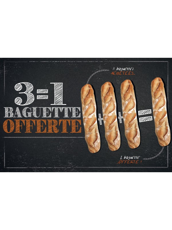 Affiche Boulangerie "3 égal 1 baguette offerte"