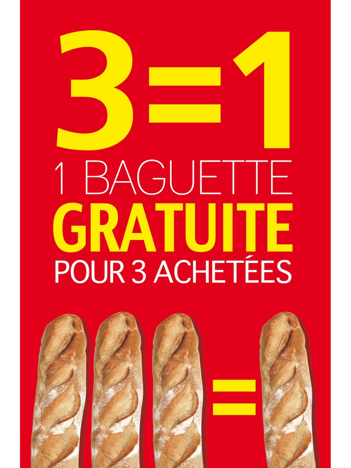 Affiche Boulangerie "3 égal 1 gratuite pour 3 achetées"